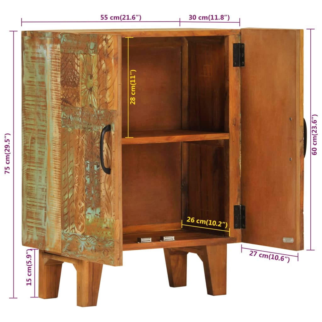 Dressoir Handgesneden 55X30X75 Cm Massief Gerecycled Hout
